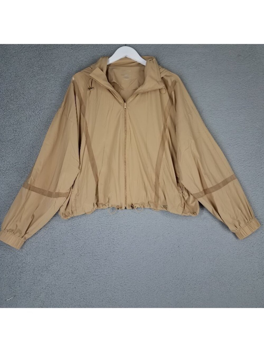 Cleo Harper Windbreak Jacket Women's XL Hooded Oversized Lightweight Zip Up Tan